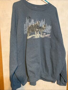 George Blue Crewneck Sweatshirt with Timber Wolf Graphic size 2XL